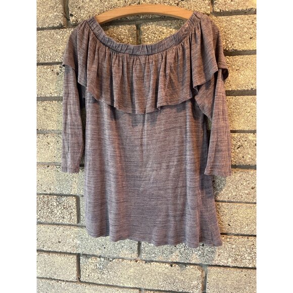 Dolan Left Coast Collection Ruffled Off-Shoulder Top Heather Gray Size S 3/4 Sle - Picture 7 of 7